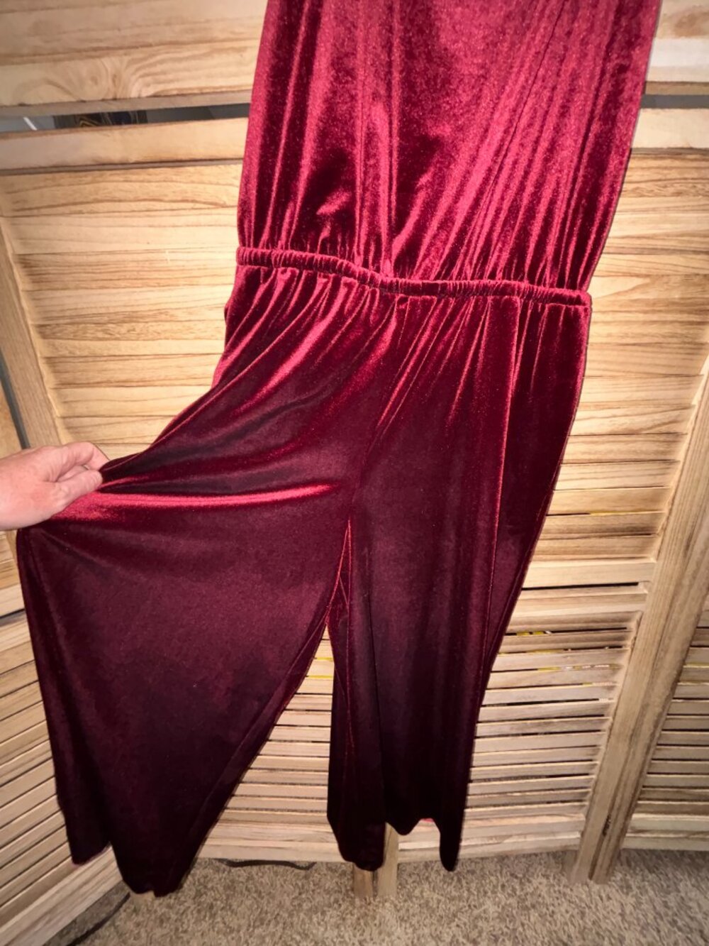 1.STATE Maroon Velvet Wide Leg Jumpsuit Small S